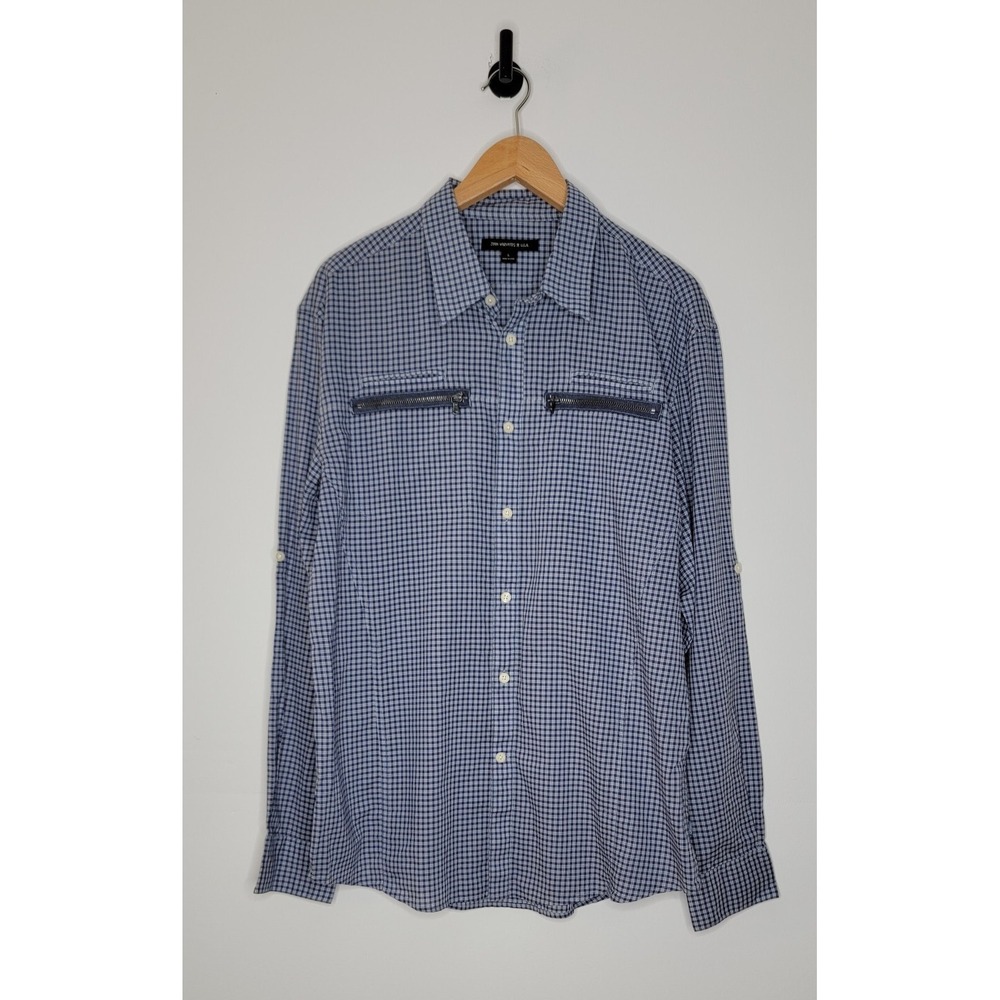 John Varvatos Button Down Long Sleeve Blue Plaid Shirt Men's Size Large